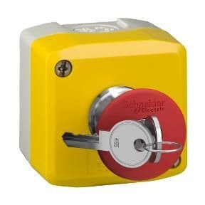 Station Jaune - 1 bouton - poussoir à tête bombée Ø 40 déclenchement par touche 1NC vue 1