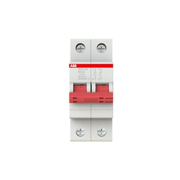 Interrupteur - sectionneur Rouge on - off 2 pôles, 63A 415Vac, Ac - 22A, 10kA, 125Vdc Dc - 21A vue 1