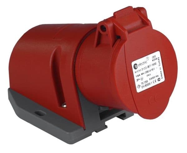 Prise CEE femelle murale 4 x 32A 380 - 415Vac Rouge IP44 avec raccords à visser vue 1