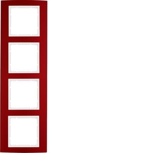Plaque de recouvrement 4 postes Berker B.3 Alu, Rouge / Blanc polaire vue 1