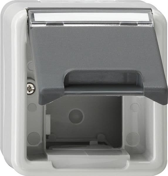 Boîtier avec clapet et zone d'inscription pour modules de technique de raccordement informatique et vue 1