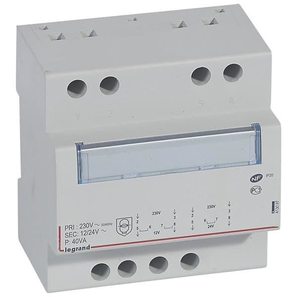 Transfo secondaire 12 / 24V - 40VA 5 modules vue 1