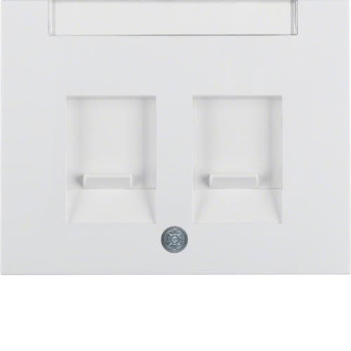 Enjoliveur avec 2 volets antipoussière et porte - étiquette Berker K.1 Blanc polaire, brillant vue 1