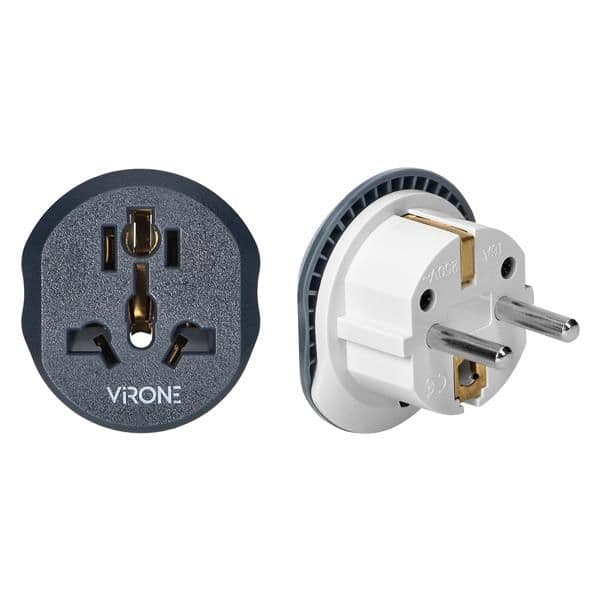 Adaptateur de voyage - monde vers UE, 230Vac / 13A Gris. permet une utilisation facile des prises vue 1