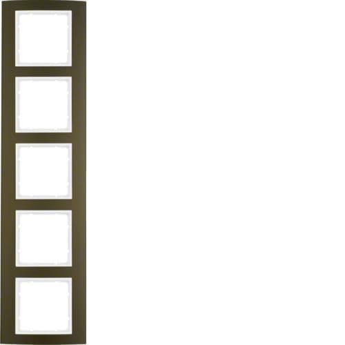 Plaque de recouvrement 5 postes Berker B.3 Alu, Marron / Blanc polaire vue 1