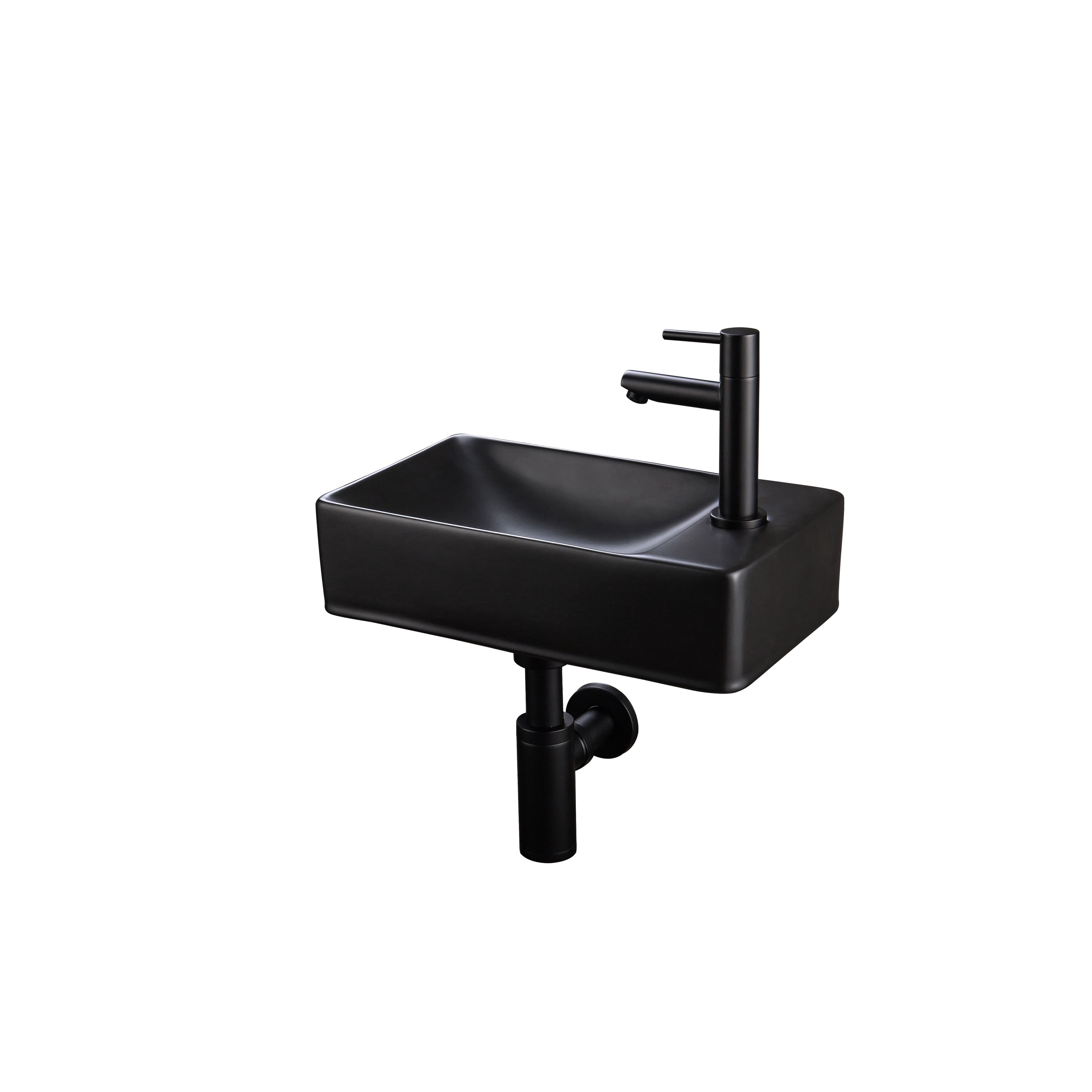 ENSEMBLE LAVE-MAINS ALONI ESSI COMPLET – AVEC LAVE-MAINS DROITE, ROBINET, BONDE DE VIDANGE ET SIPHON – NOIR MAT vue 1
