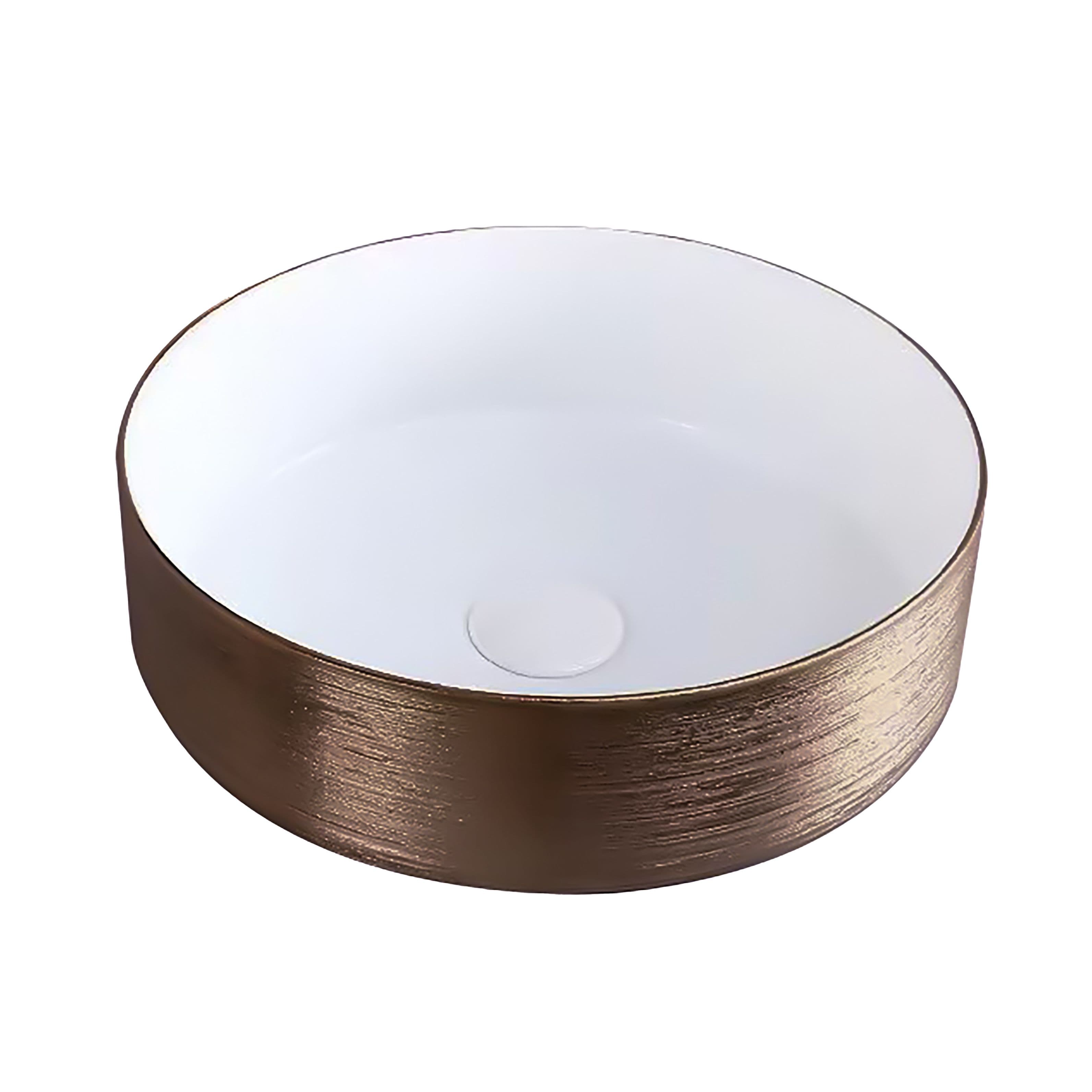ALONI TURO LAVABO AVEC RELIEF - À POSER – SANS TROP-PLEIN – SANS TROU DE ROBINET – CÉRAMIQUE – 36X12X36 CM – CUIVRE BROSSÉ/BLANC BRILLANT vue 1