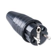 Fiche mâle caoutchouc Noire 2 pôles + T 16A IP44 vue 1