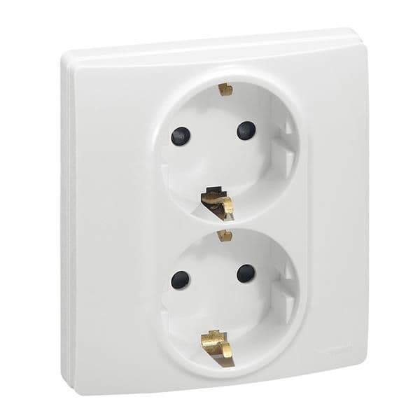 Niloé prise 2 pôles + T double compac schuko 16A Blanc à griffes vue 1