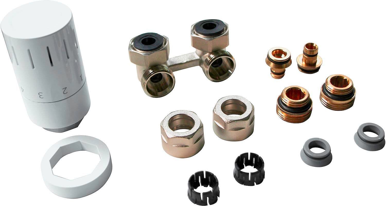 KIT DE ROBINET THERMOSTATIQUE DESIGN UNI 8 EQUERRE AVEC RACCORDS 16MM vue 1
