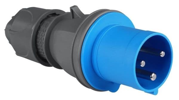 Fiche CEE mâle 3 x 63A avec contact pilote 200 - 250Vac Bleu IP44 vue 1