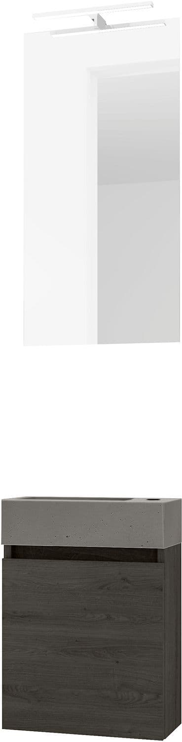 LAVE-MAINS FORM MINI BETON/ 1 PORT/MIROIR/LUMIERE LED CHENE GRAPHIT vue 1