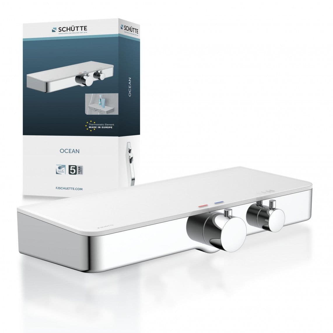 60535 OCEAN Mitigeur thermostatique de douche, chromé/blanc, avec tablette vue 1