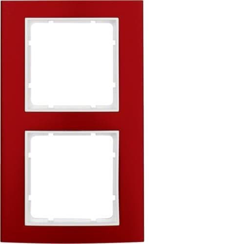 Plaque de recouvrement 2 postes Berker B.3 Alu, Rouge / Blanc polaire vue 1
