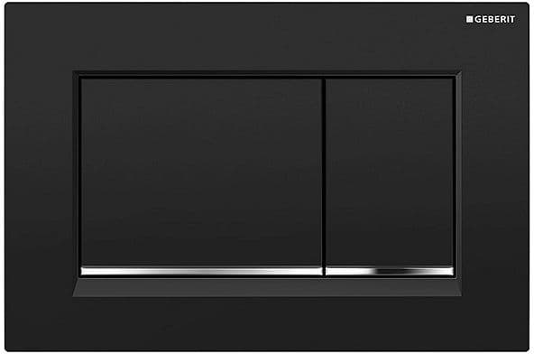 PLAQUE DE COMMANDE 2 TOUCHES SIGMA20 CARRE GEBERIT NOIR MAT AVEC BANDES DESIGN EN CHROMé BRILLANT vue 1