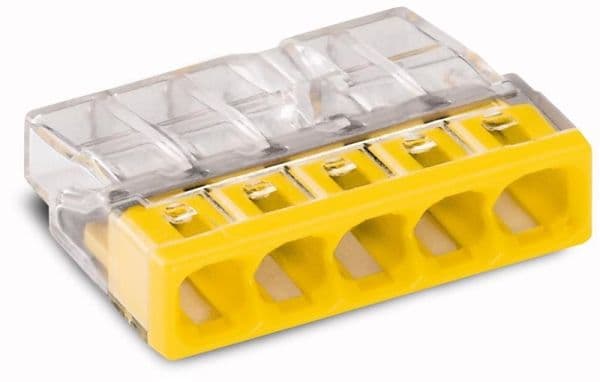 Borne pour boîtes de dérivation COM borne pour 5 conducteurs couleur du boîtier transparent, Jaune vue 1