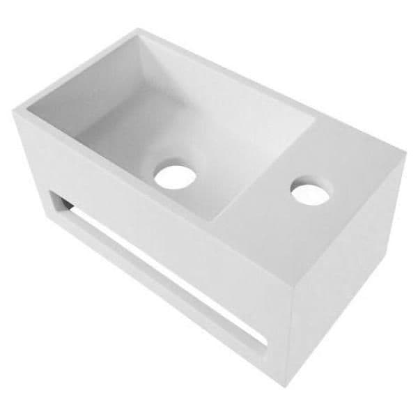 LAVABO EN SOLID SURFACE AVEC PORTE-SERVIETTE + TROU ROBINET À DROITE (35.8X20.5X15.7CM) - BLANC vue 1