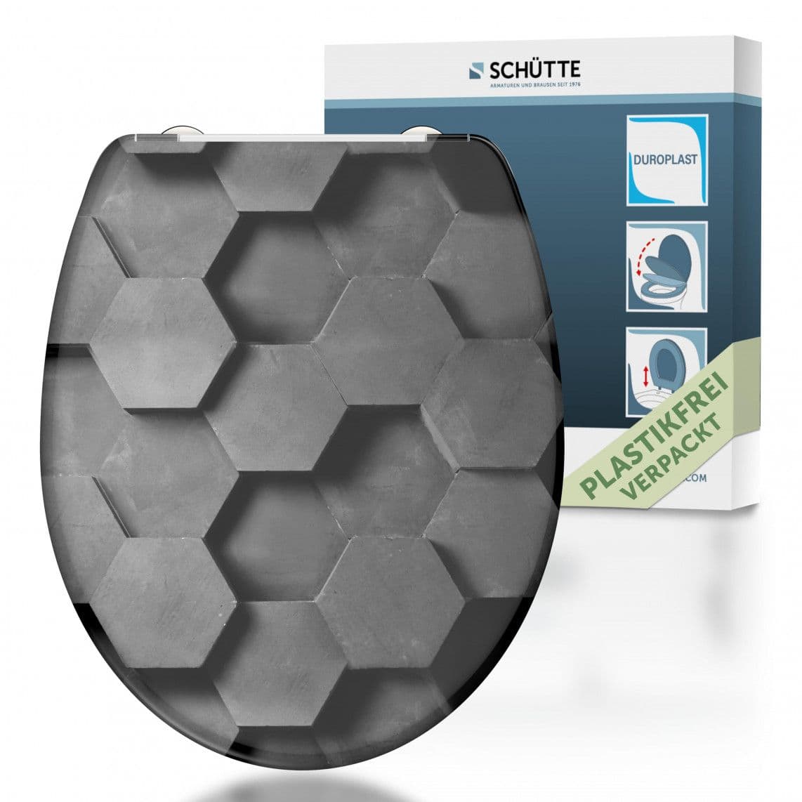 82392 abattant WC en Duroplast GREY HEXAGONS, avec frein de chute et déclipsable vue 1