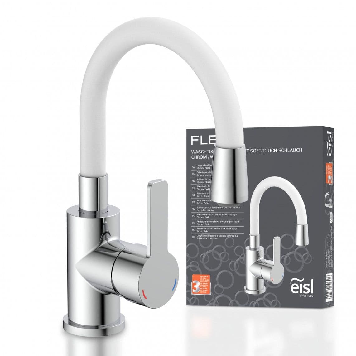 NI075FLCRW FLEXO Mitigeur lavabo, chromé/blanc, avec bec flexible vue 1