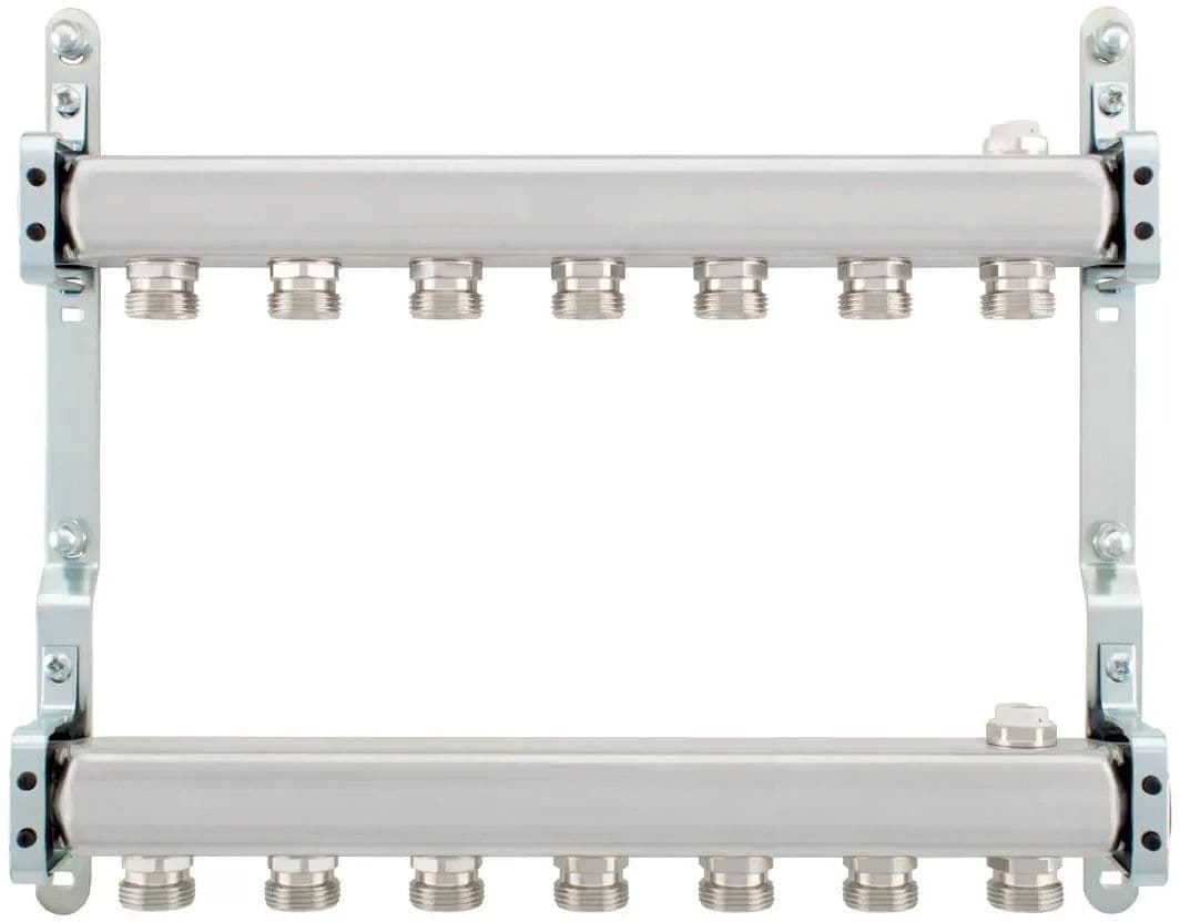 KIT COLLECTEURS INOX 4/4" - 7 X 3/4"EC AVEC PURGEURS + FIXATION MURAL vue 1
