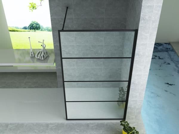ALONI DOUCHE À L’ITALIENNE AVEC DÉCOR GRILLE - 800X2000MM - NOIR MAT-VERRE CLAIR vue 1
