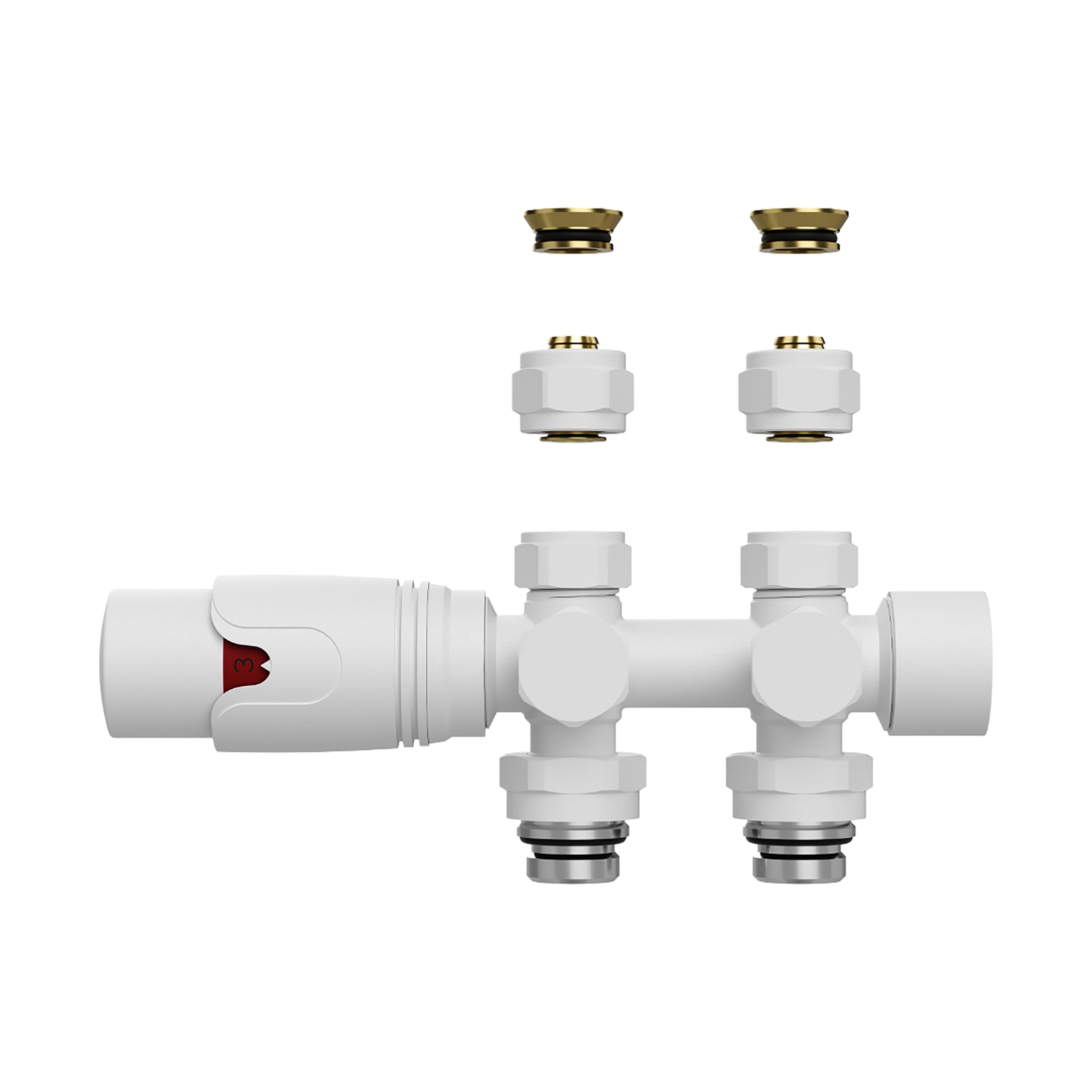 BELRAD VANNE DE RADIATEUR – DESIGN – THERMOSTATIQUE – RACCORDEMENT CENTRAL – RACCORDEMENT MURAL ET AU SOL – BLANC MAT vue 1
