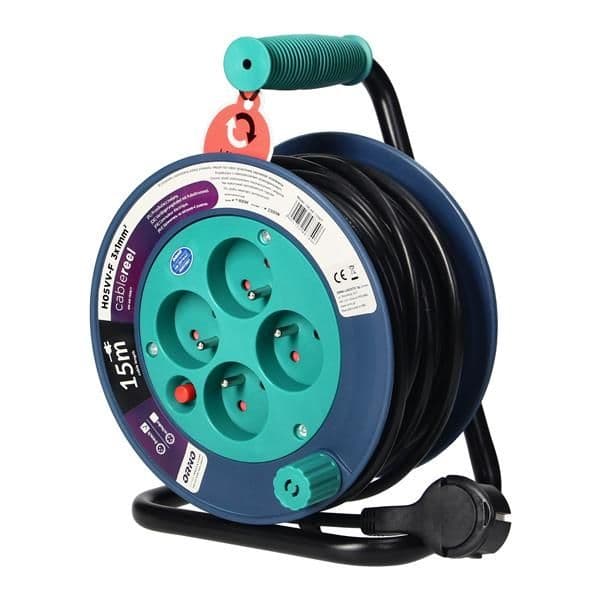 Cable reel, Turquoise. power supply: 4 x 250Vac; maximum load: 2500W; 15m cable, Turquoise vue 1