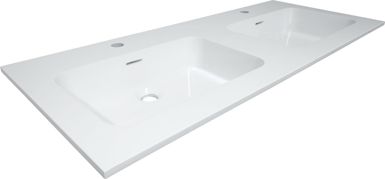 TABLETTE MARBRE COMBO/MOLTO/PURO 140X50CM 2 LAVABO BLANC vue 1