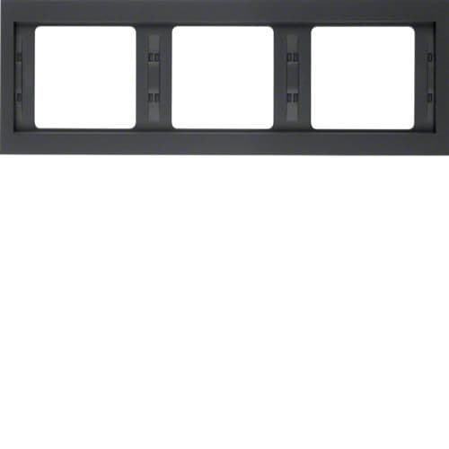 Plaque de recouvrement 3 postes pour montage horizontal Berker K.1 Anthracite, mat vue 1
