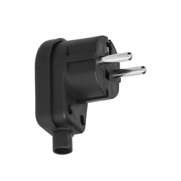 Fiche mâle coudée 2 pôles + T 16A 250V Noir vue 1