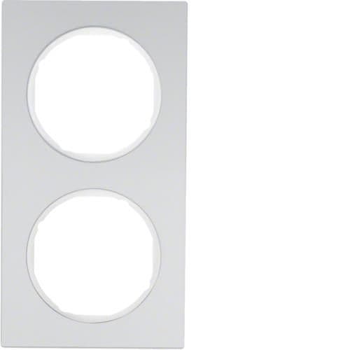 Plaque de recouvrement 2 postes Berker R.3 Alu / Blanc polaire vue 1