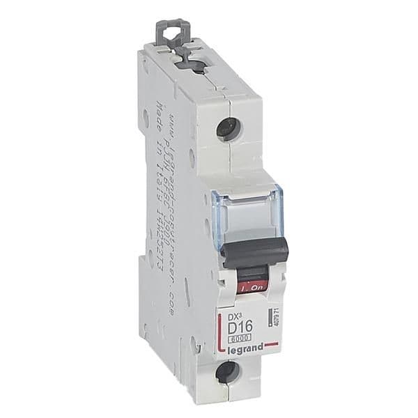 Disjoncteur DX³ 6000A / 10kA 1 pôle courbe D 16A 400V 1 module vue 1