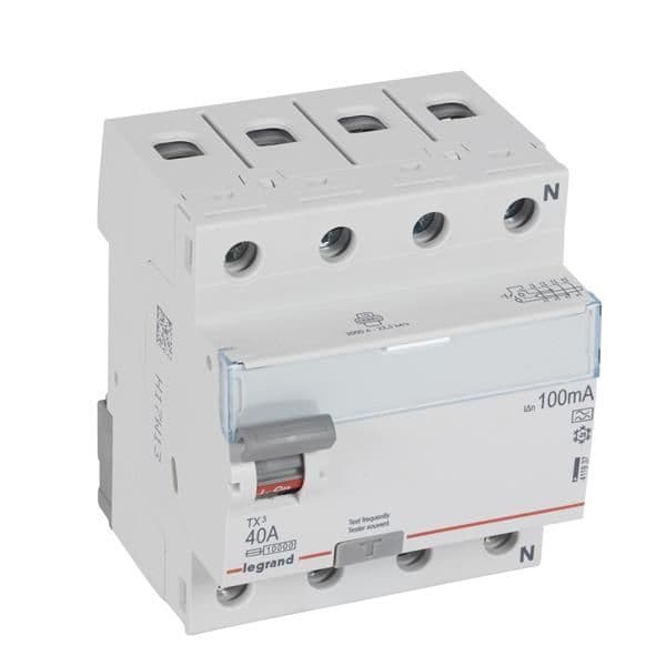 Interrupteur différentiel TX³ 4 pôles 100mA 40A type A - 4 modules vue 1