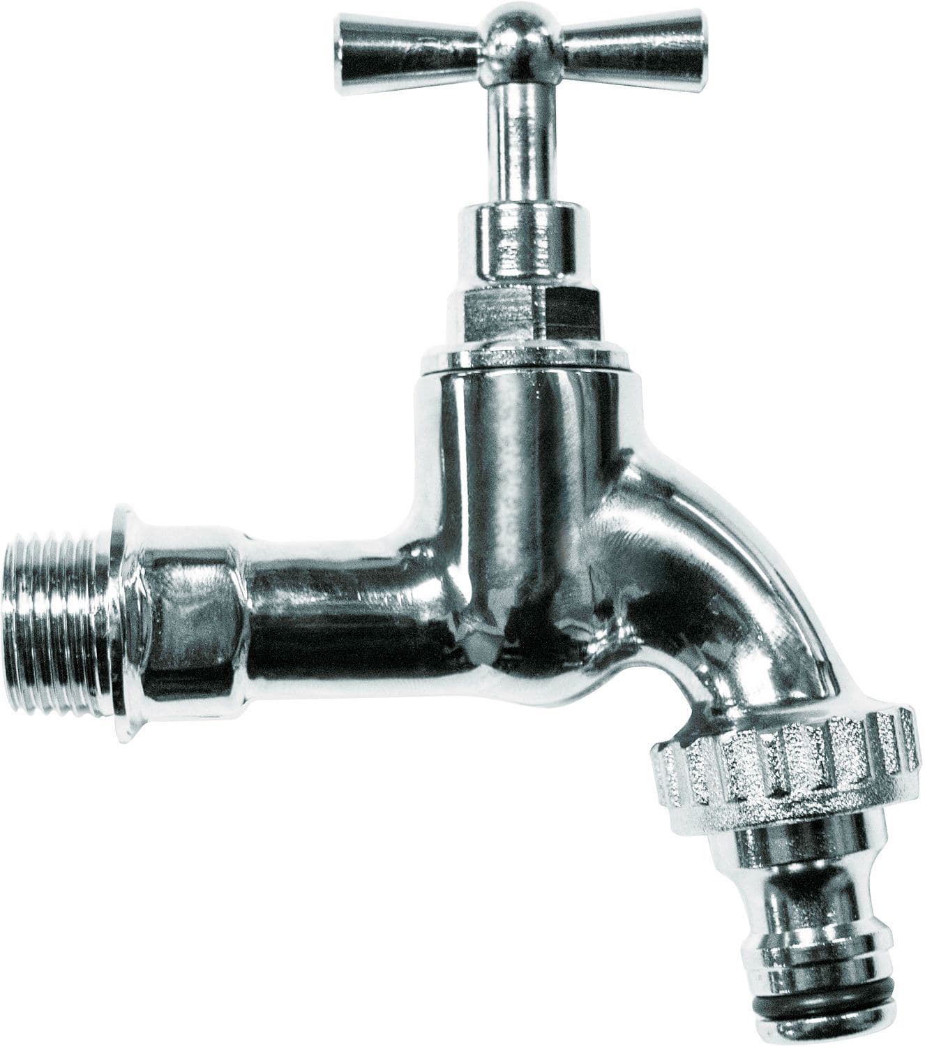 ROBINET DOUBLE SERVICE CHROME MODELE LOURD 1/2" + GARDENA vue 1