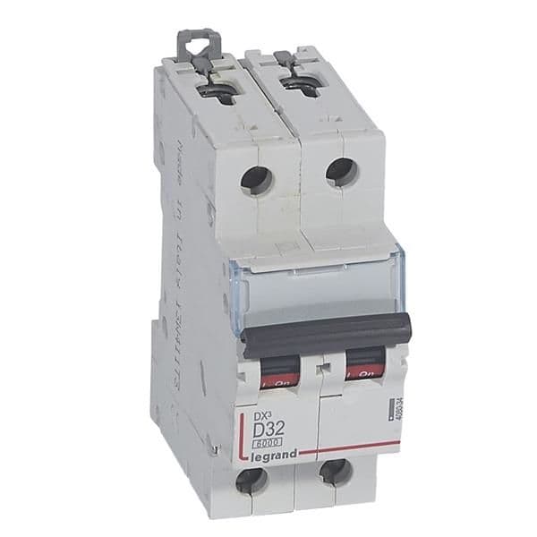 Disjoncteur DX³ 6000A / 10kA 2 pôles courbe D 32A 400V 2 modules vue 1
