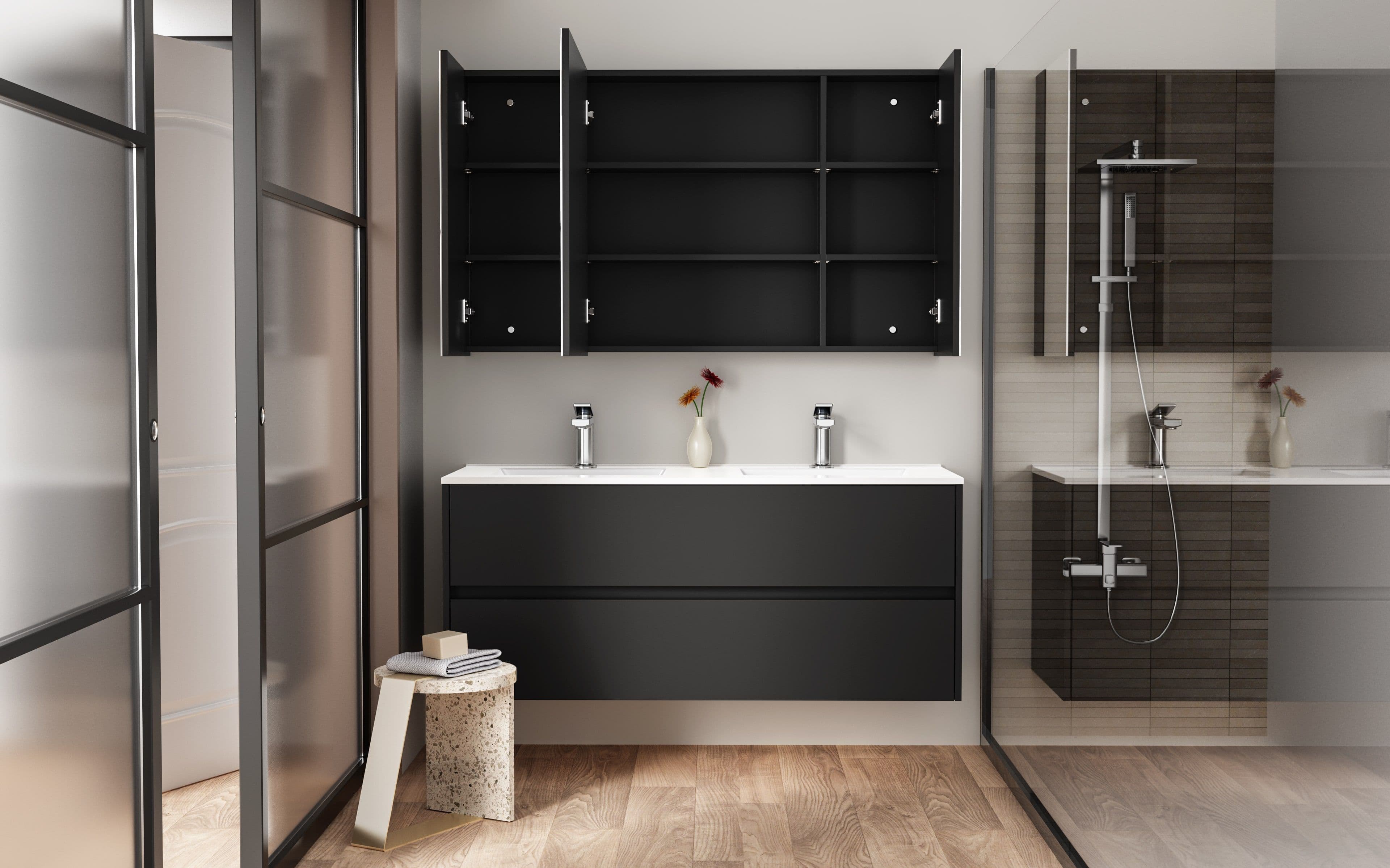 ALONI HAYAT MEUBLE SOUS-VASQUE - 2 TIROIRS - SANS POIGNEE - SOFT CLOSE – 119,5X50X45 CM - NOIR MAT vue 1