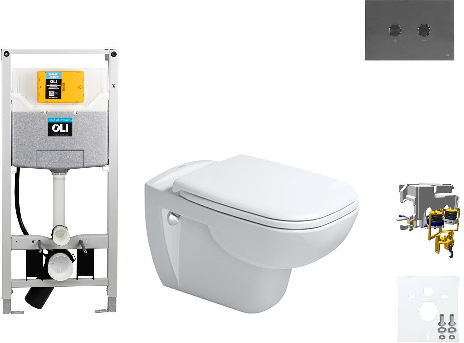WALLFIX OLI WC SUSPENDU D-CODE DURAVIT CODE SOFT-CLOSE BLINK GUN METAL vue 1