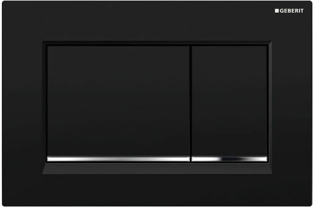 PLAQUE DE COMMANDE 2 TOUCHES SIGMA20 CARRE GEBERIT NOIR AVEC BANDES DESIGN EN CHROMé BRILLANT vue 1