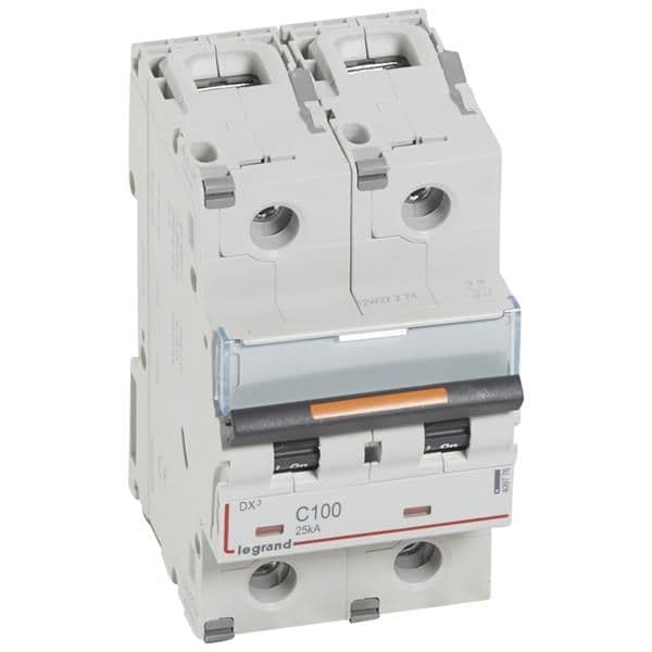 Disjoncteur DX³ 2 pôles courbe C 100A 230 / 400V - 25kA - 3 modules vue 1