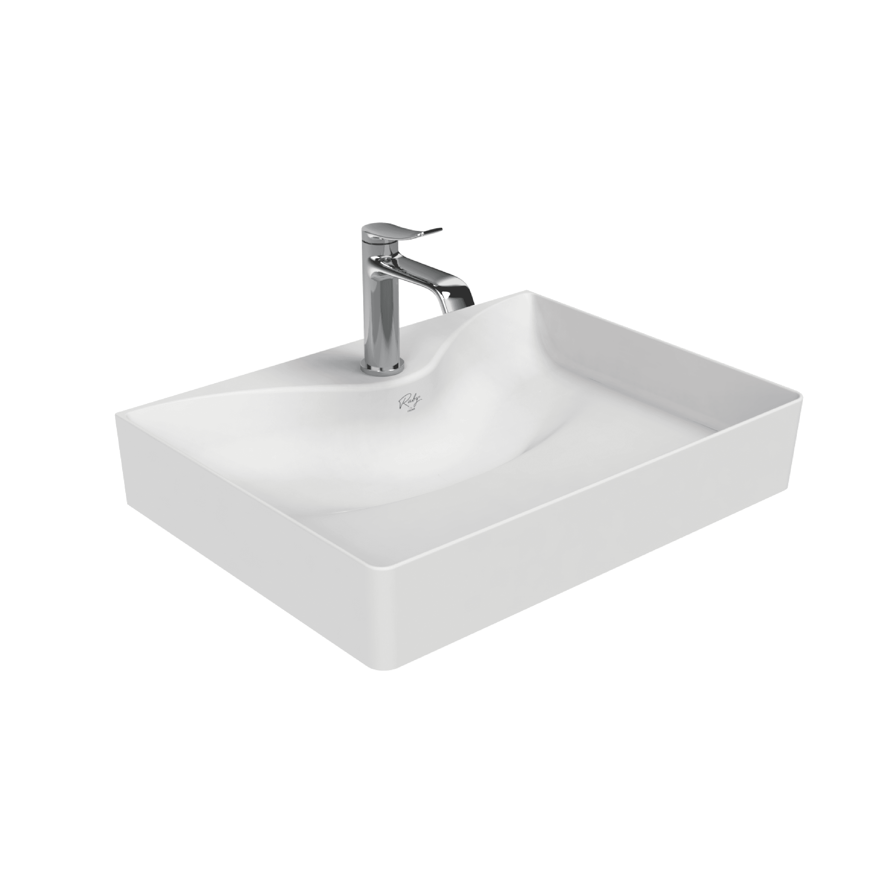 CREAVIT RUBY RB064 LAVABO – À POSER – CÉRAMIQUE – SANS TROP-PLEIN – AVEC TROU DE ROBINET – 60,5X11X45,5 CM – BLANC BRILLANT vue 1