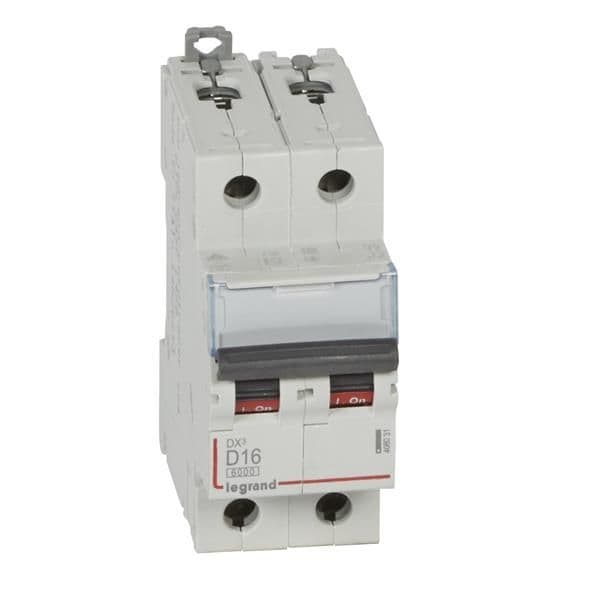 Disjoncteur DX³ 6000A / 10kA 2 pôles courbe D 16A 400V 2 modules vue 1