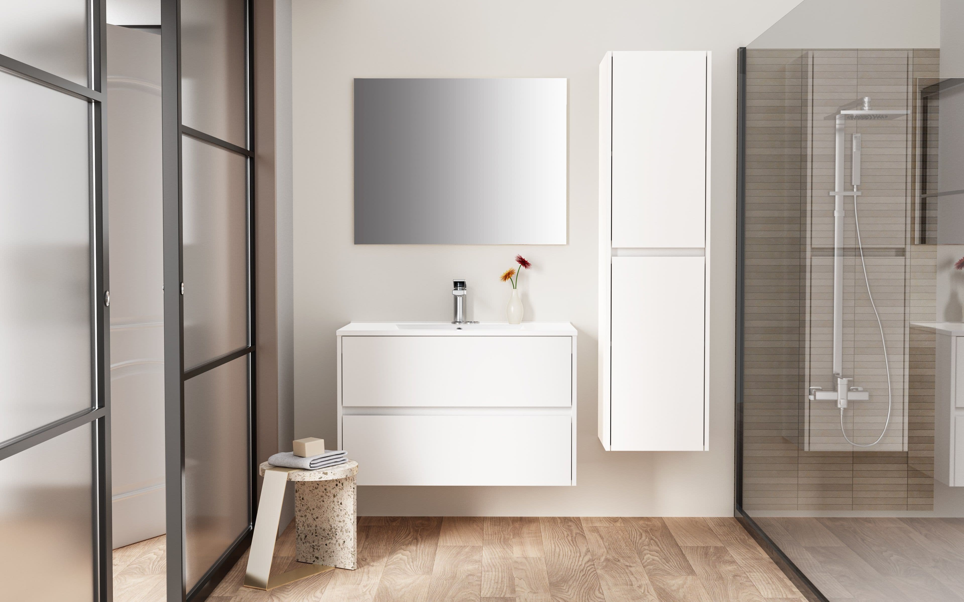 ALONI HAYAT LAVABO - 1 VASQUE - AVEC TROP-PLEIN - 1 TROU ROBINET - MARBRE COMPOSITE - 80X1,5X45 CM - BLANC BRILLANT vue 1