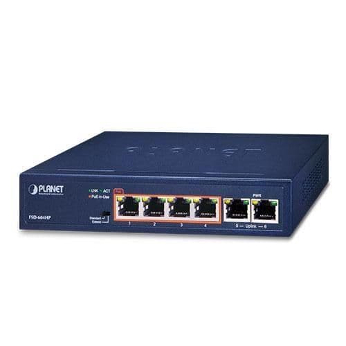 Planet 4 - port 10 / 100TX 802.3af/at PoE + 2 - desktop switch port 10 / 100TX (60W) vue 1