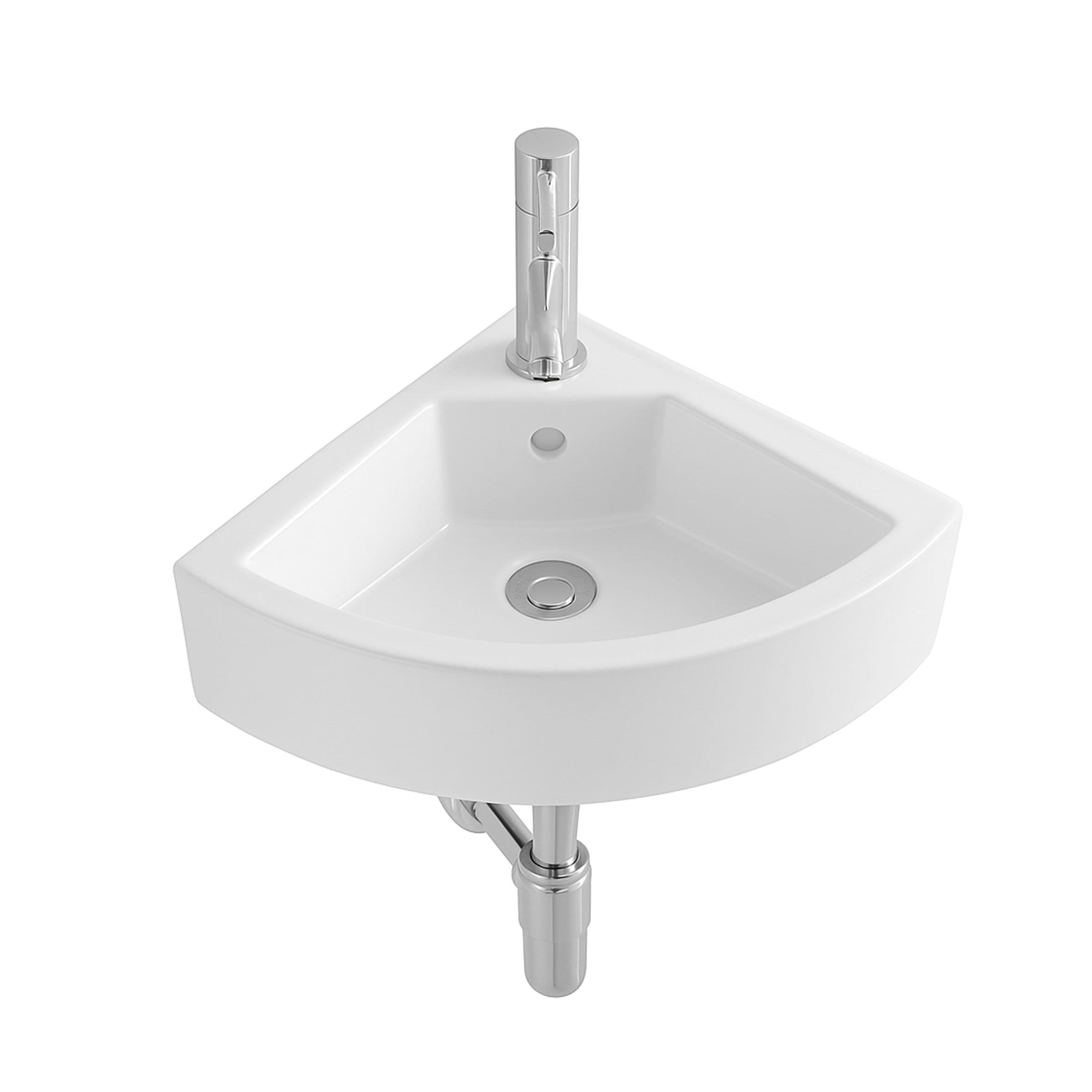 ALONI ZAREO LAVE-MAINS D’ANGLE – AVEC TROP-PLEIN – AVEC TROU DE ROBINET – CÉRAMIQUE – 32,5X32,5X13 CM – BLANC BRILLANT vue 1