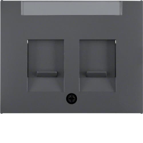 Enjoliveur avec 2 volets antipoussière et porte - étiquette Berker K.1 Anthracite, mat vue 1