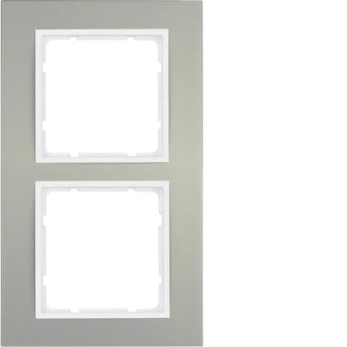 Plaque de recouvrement 2 postes Berker B.3 Alu / Blanc polaire vue 1