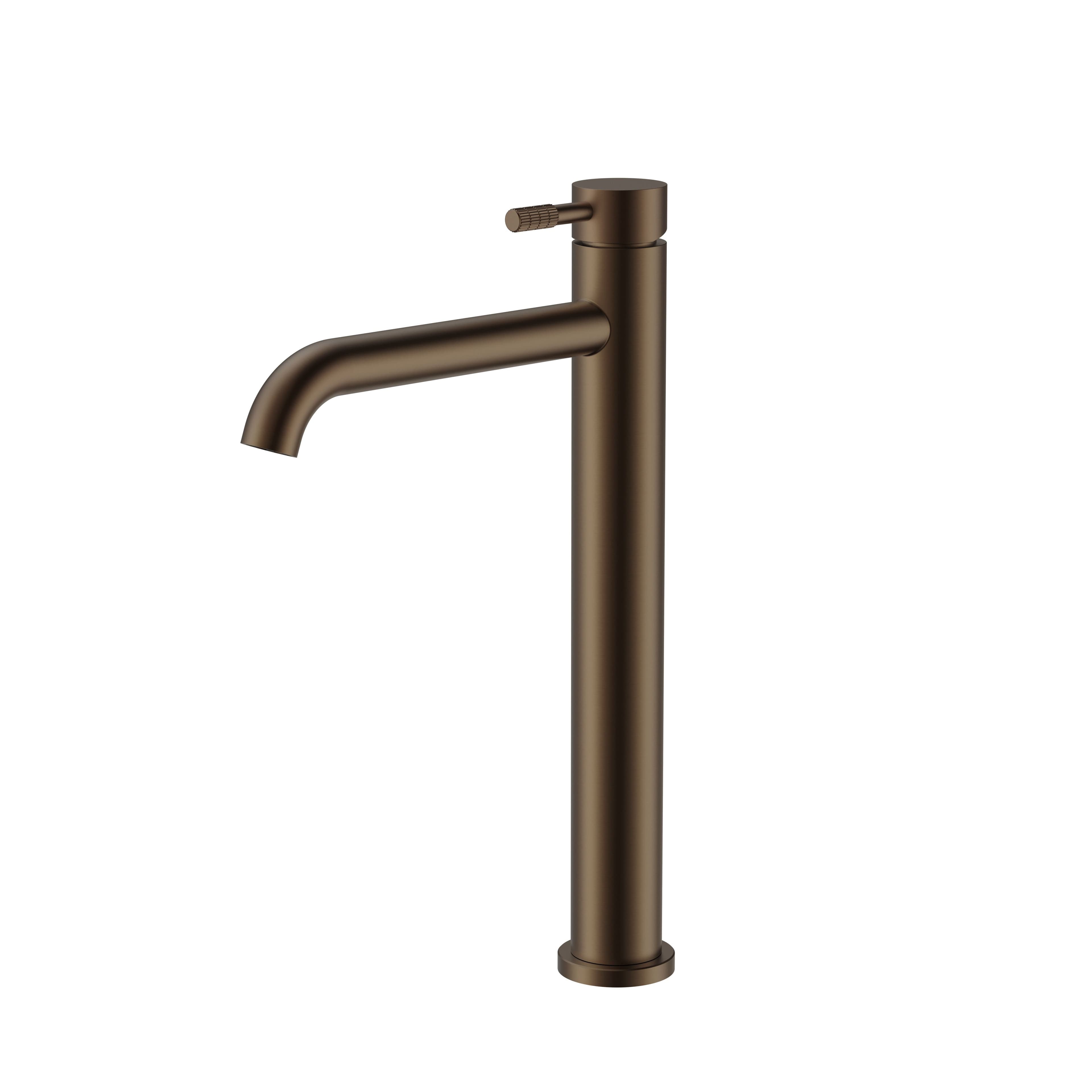 STRIA MITIGEUR LAVABO HAUT – DÉMARRAGE À FROID – POIGNÉE AVEC STRUCTURE STRIÉE RAFFINÉE – SANS BONDE – BRUN BRONZÉ (PVD) vue 1