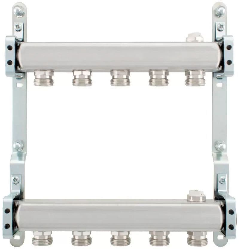 KIT COLLECTEURS INOX 4/4" - 5 X 3/4"EC AVEC PURGEURS + FIXATION MURAL vue 1