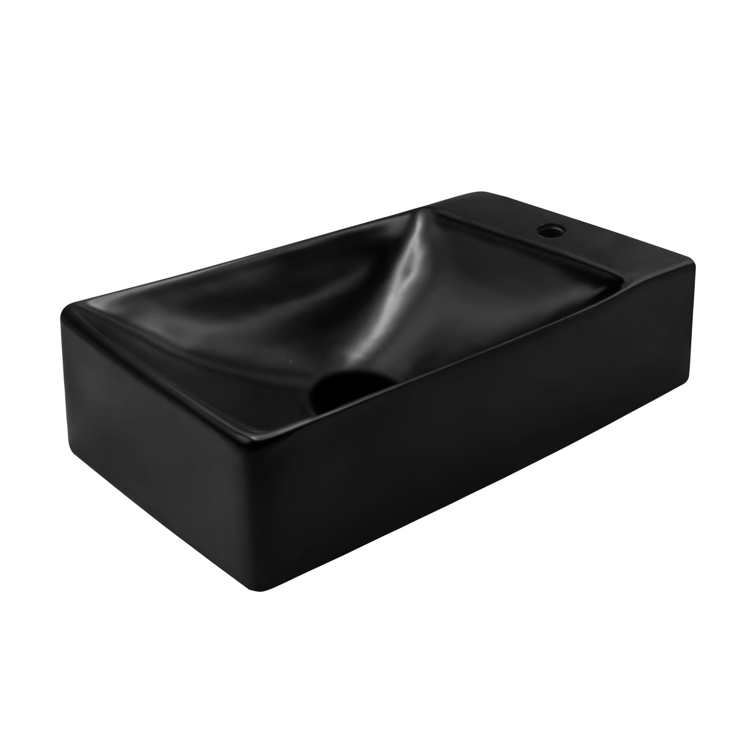 ALONI LAVE-MAINS – SANS TROP-PLEIN – TROU DE ROBINET À DROITE – CÉRAMIQUE – 38X10X22CM – NOIR MAT vue 1