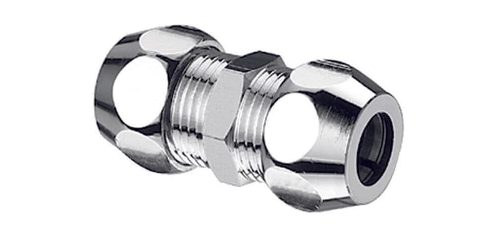Schell raccord d'alimentation double droit D 12 x D 10 laiton chromé vue 1